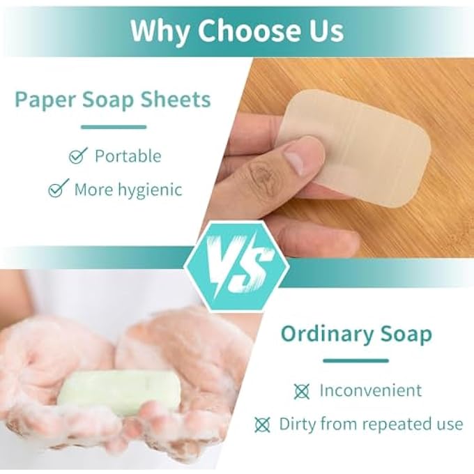 KASTWAVE 300 PAPER SOAP SHEETS FOR TRAVEL, 6 PACKS DISPOSABLE FOAMING HAND WASH SHEETS WITH PORTABLE BOX, MINI REFILL FLAKES FOR CAMPING, HIKING, AND ON-THE, GO ESSENTIALS - Image 4